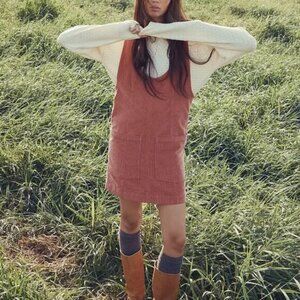 NWT Patch pocket corduroy apron dress Dusky Pink